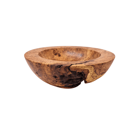 one of a kind burl bowl from Andrew Pearce's wooden bowl collection side top view
