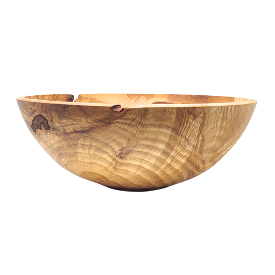 Wooden bowl with natural grain and texture on a white background