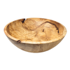 Wooden burl bowl showing the natural grain and texture on a white background