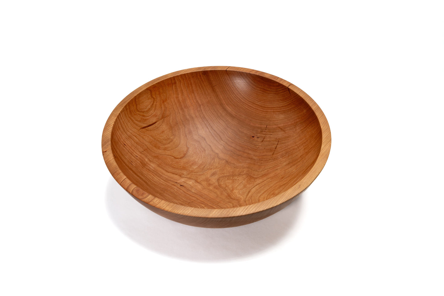Large Wooden Salad Bowl in cherry wood round champlain style top view