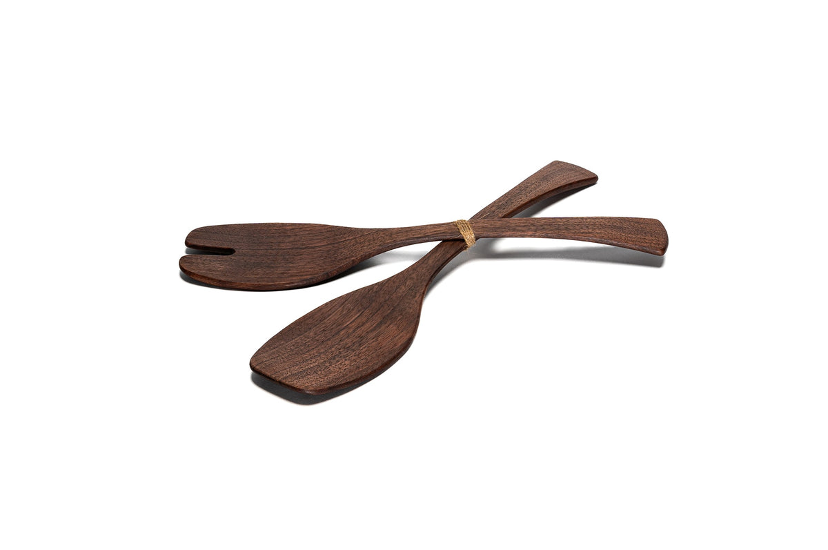 Andrew Pearce Wood Salad Servers for Medium Walnut Bowls