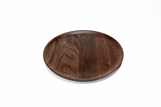 Round serving platter and tray in walnut