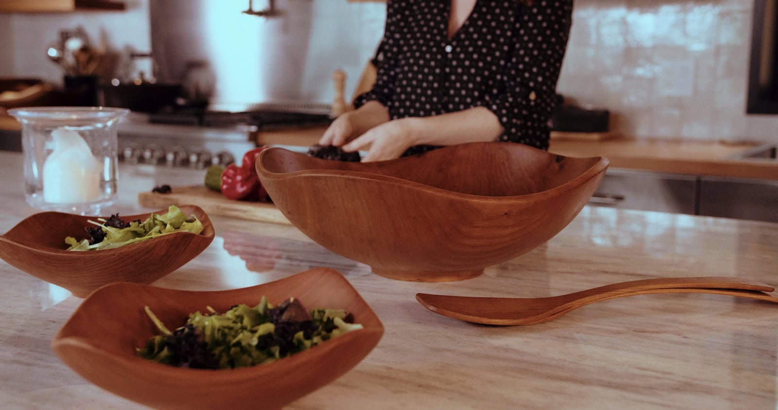 Wooden Salad Servers for Large Cherry Bowl | Andrew Pearce Bowls