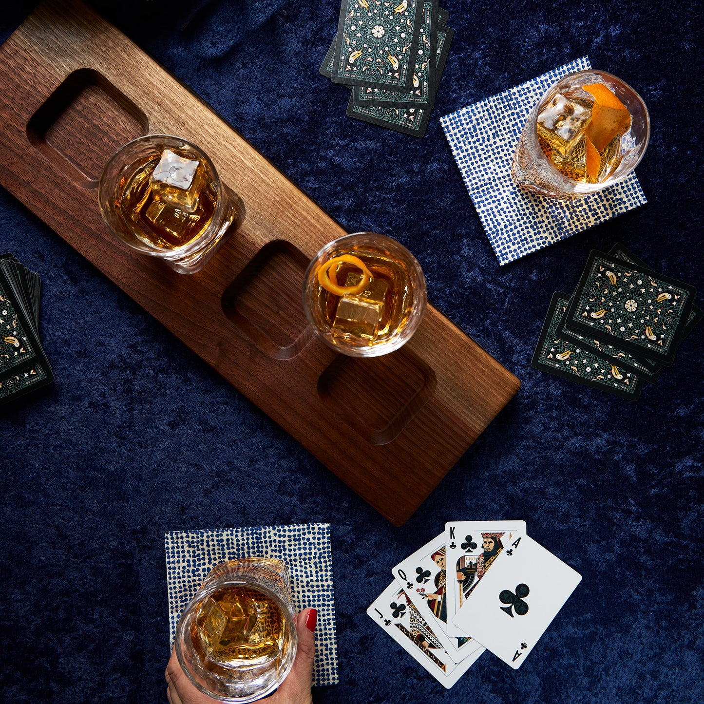 Simon Pearce and Andrew Pearce Woodbury Bourbon Set Presentation Board with Simon Peace Glasses