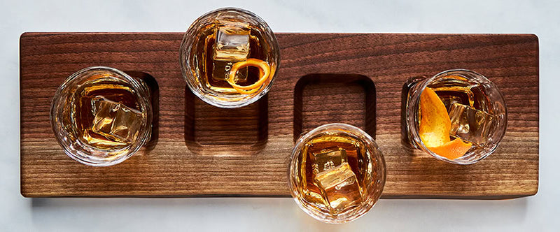  Bourbon board with Simon Pearce glasses