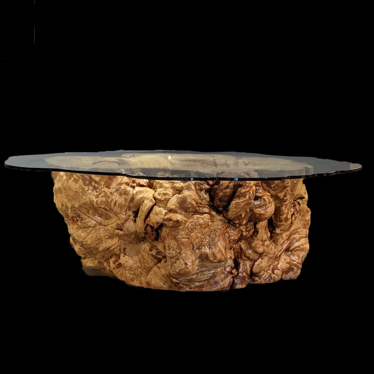 burl table maple with glass table top