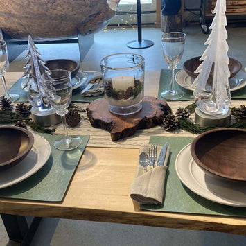 Table setting with walnut hardwood bowls