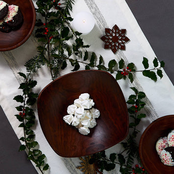Holiday table setting with walnut echo wooden bowls
