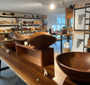 inside of our gift shop in Hartland VT display of large wood salad bowls